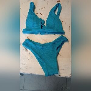 Blue Textured Bikini Set